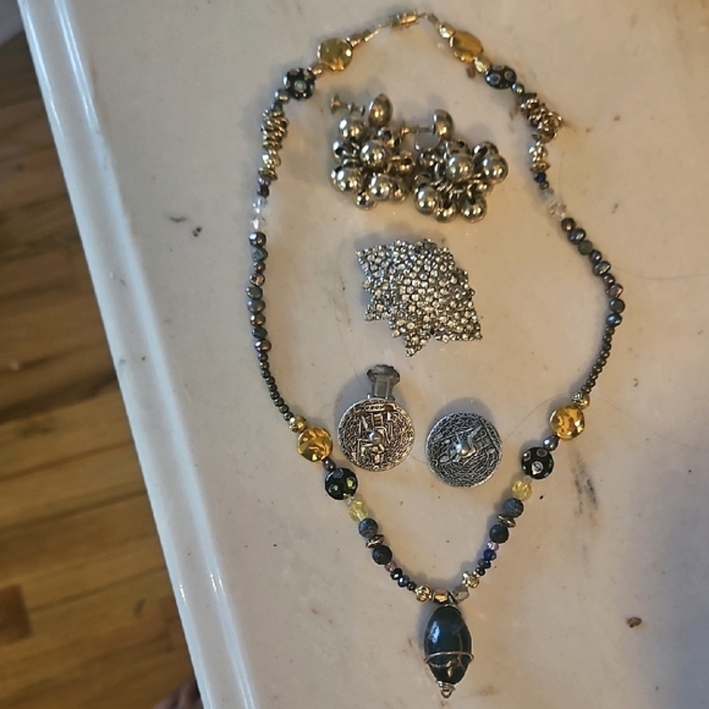 Ooak Necklace Wire-wrapped Millefiori Swarovski Plus Matching Vtg Pieces Set